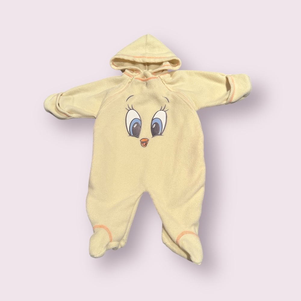 Vintage Warner Bros. Baby Looney Tunes Tweety Bird Pale Yellow Fleece One Piece